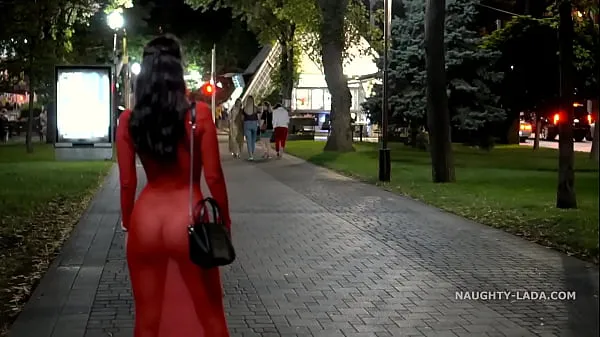 HD Red transparent dress in public energy Movies