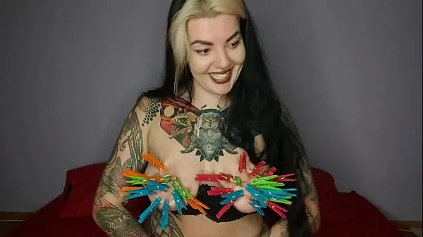 HD Tattooed, kinky girl hangs the maximum number of clothespins on her big tits energy Movies